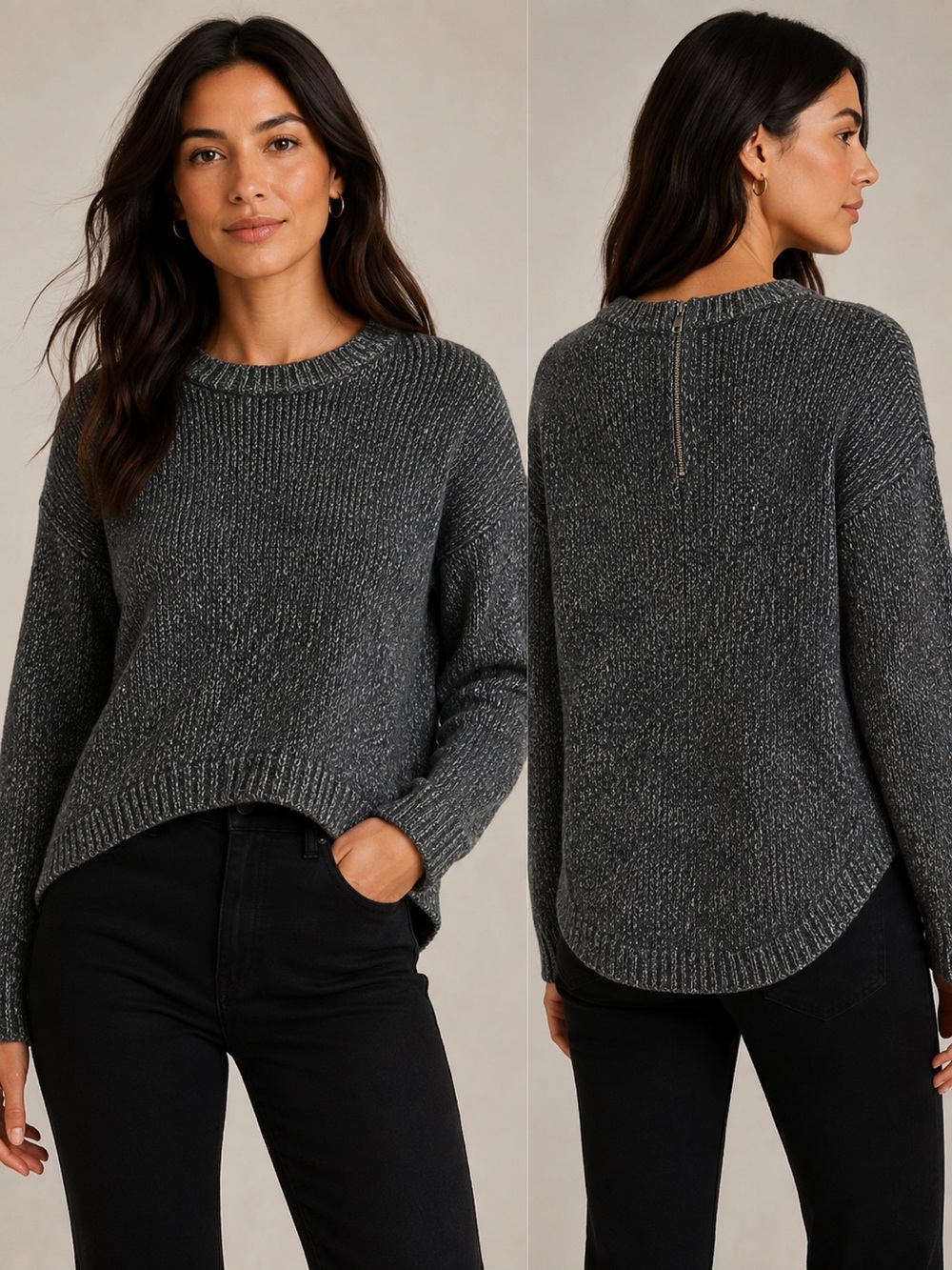NWOT Heather Dark Gray Knit Crewneck Sweater